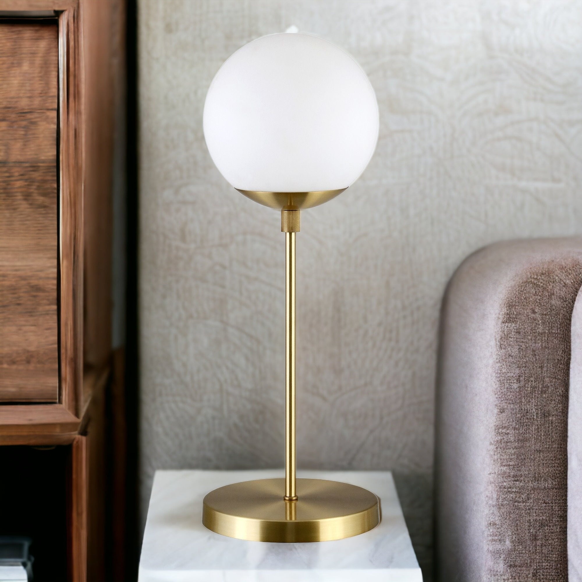 21 Brass Metal Globe Table Lamp With Clear Globe Shade