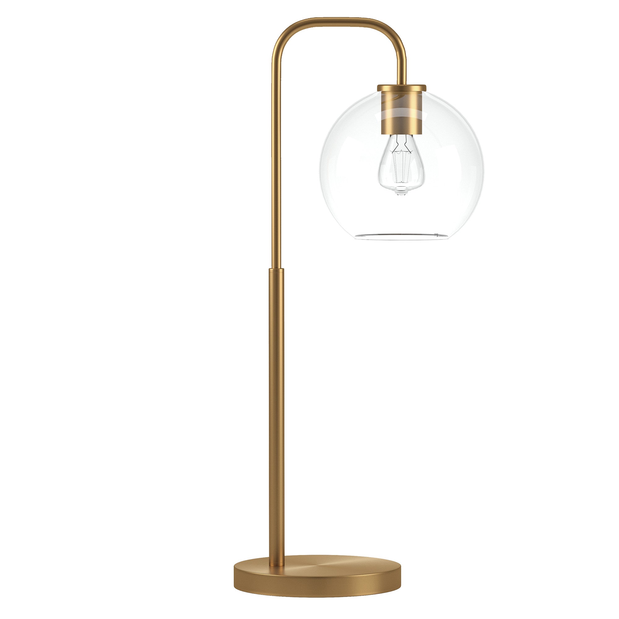 27 Brass Metal Arched Table Lamp With Clear Globe Shade