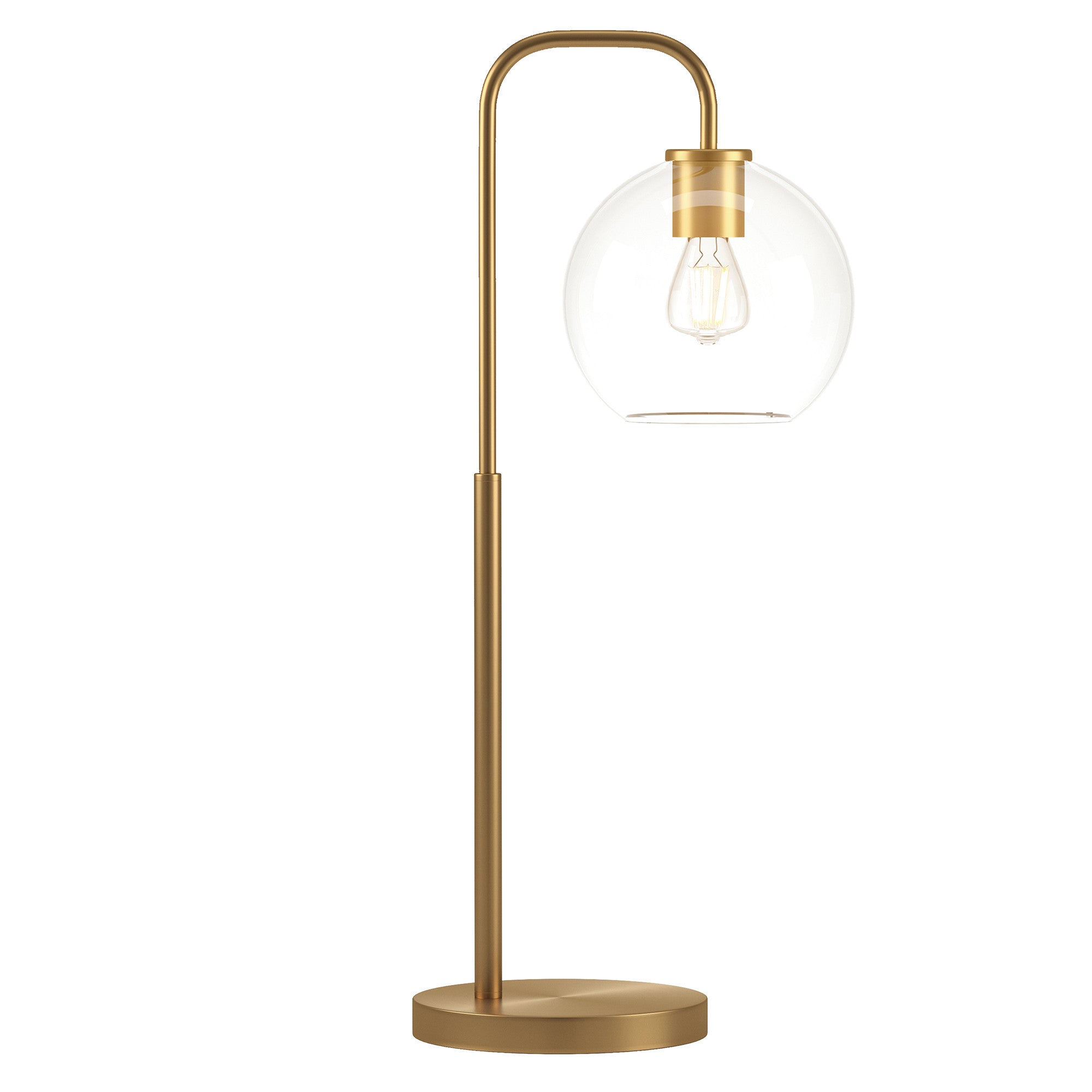 27 Brass Metal Arched Table Lamp With Clear Globe Shade