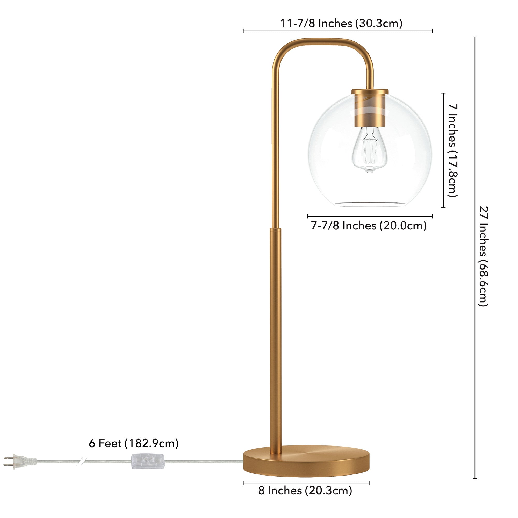 27 Brass Metal Arched Table Lamp With Clear Globe Shade