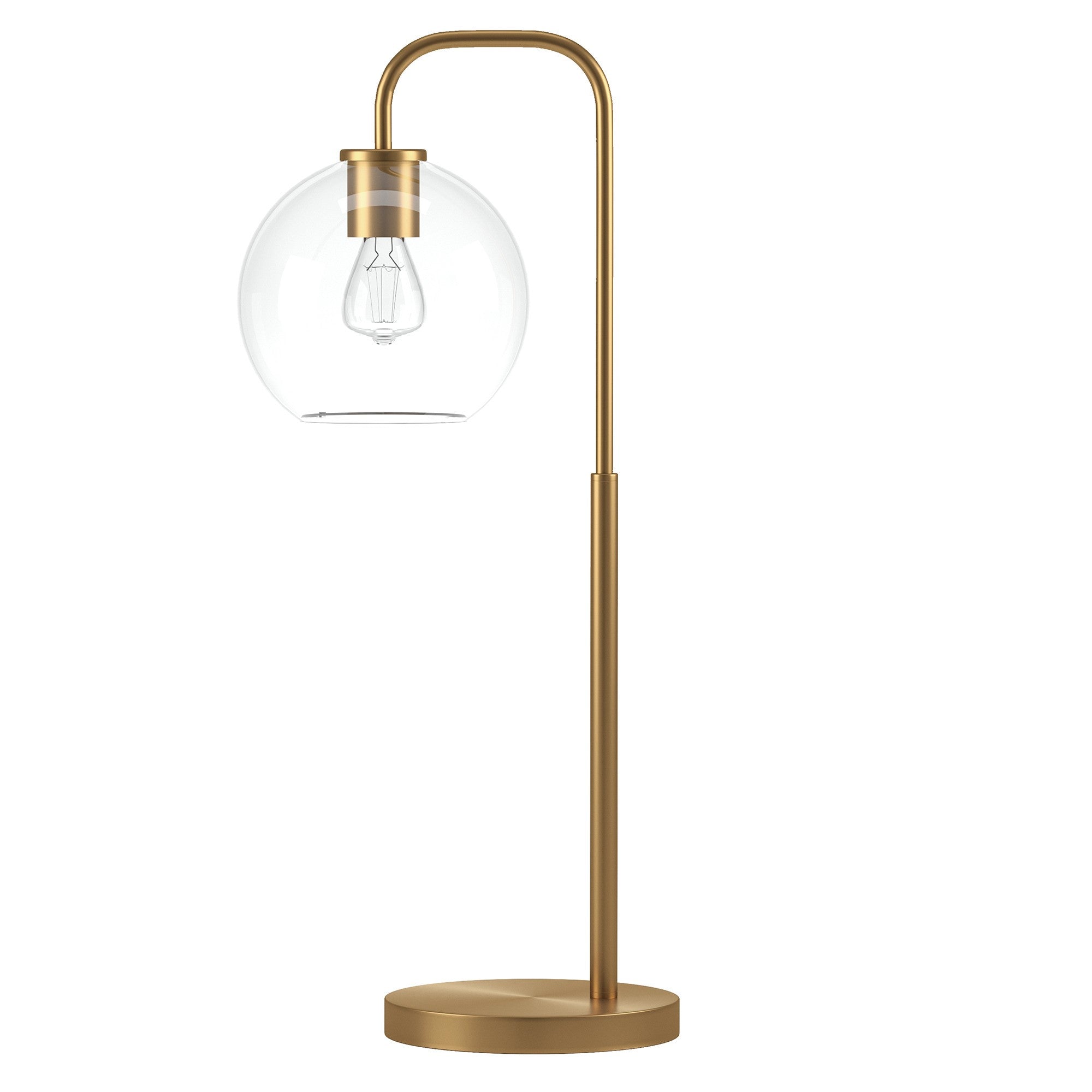 27 Brass Metal Arched Table Lamp With Clear Globe Shade