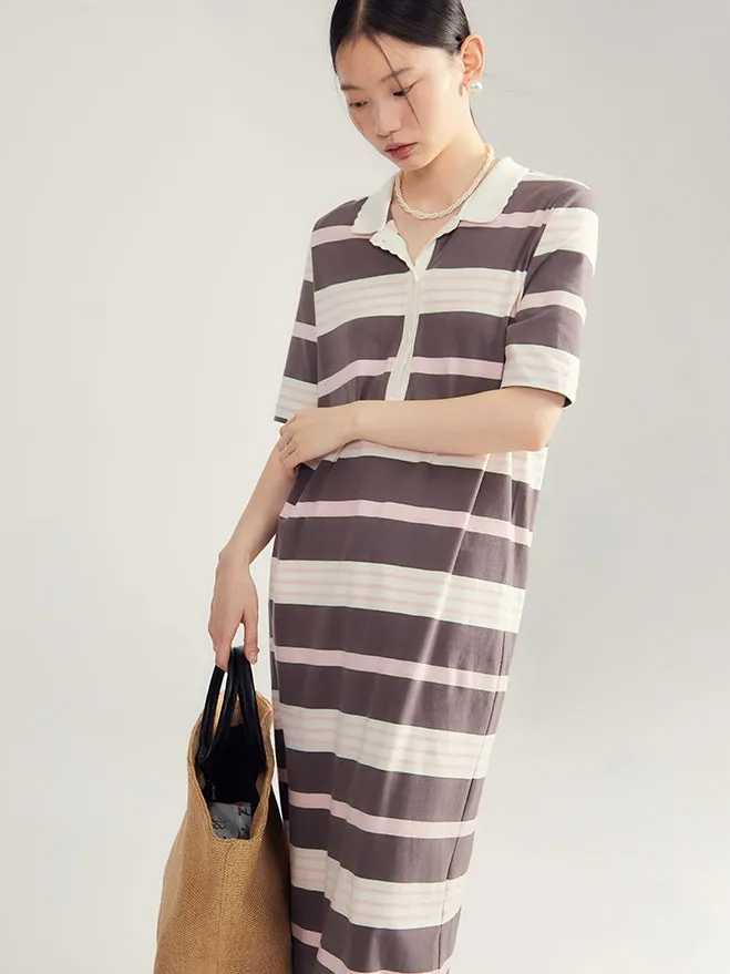 2type Border Long Casual I-Line Polo-One-Piece