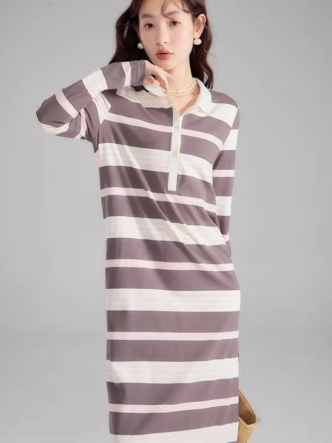 2type Border Long Casual I-Line Polo-One-Piece