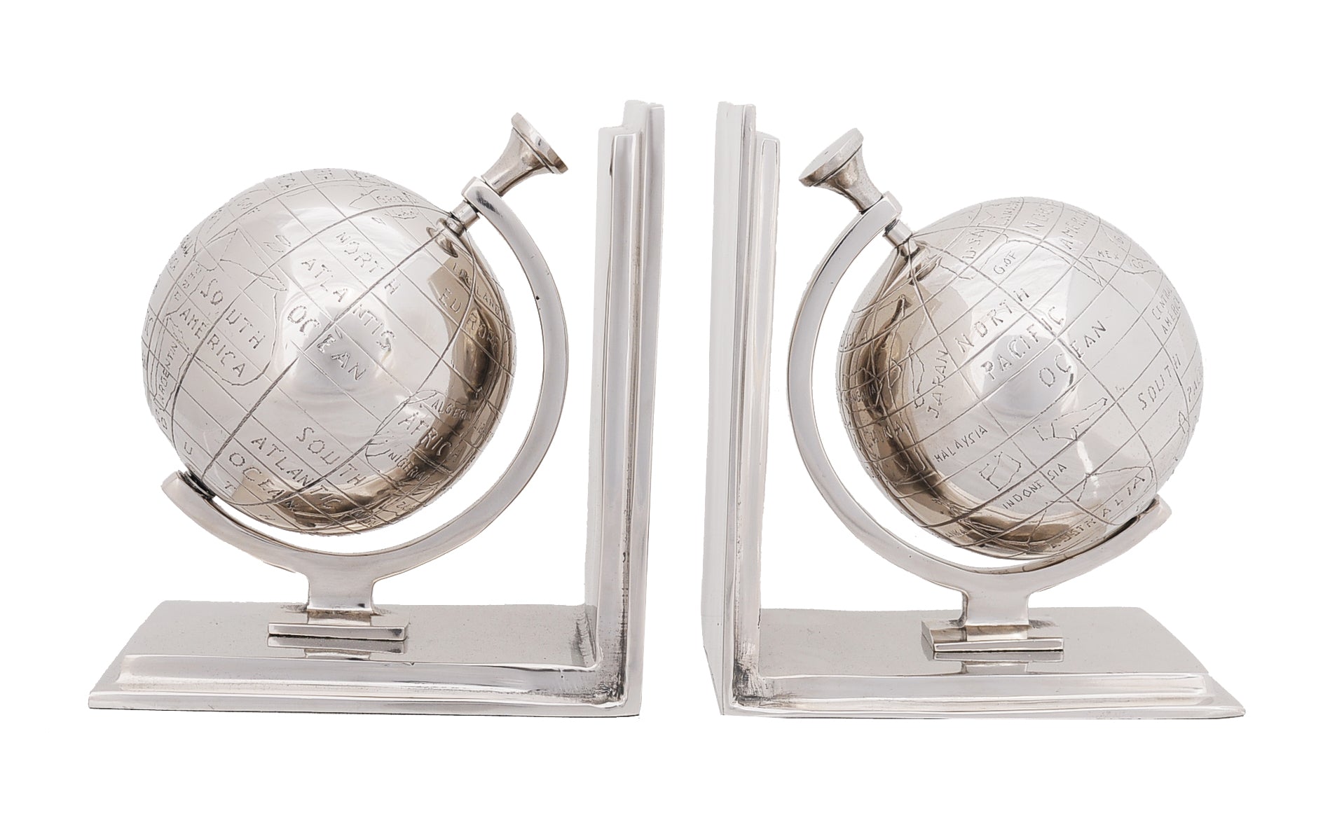 4.5 X 6.75 X 7.75 Alum Globe Bookend Set Of Two