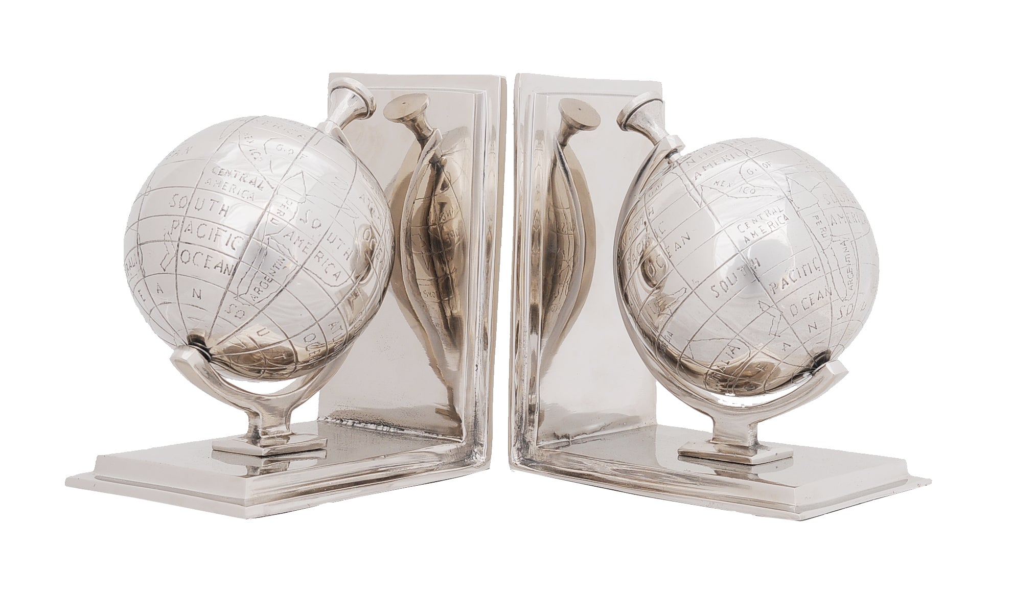 4.5 X 6.75 X 7.75 Alum Globe Bookend Set Of Two