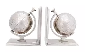 4.5 X 6.75 X 7.75 Alum Globe Bookend Set Of Two