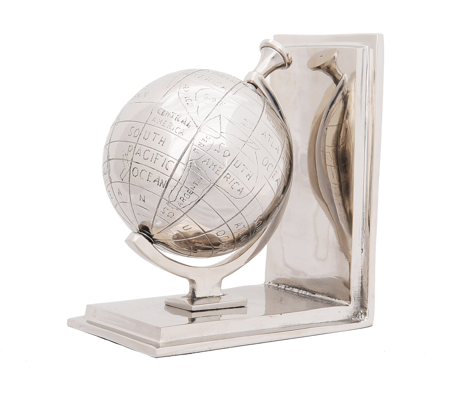 4.5 X 6.75 X 7.75 Alum Globe Bookend Set Of Two