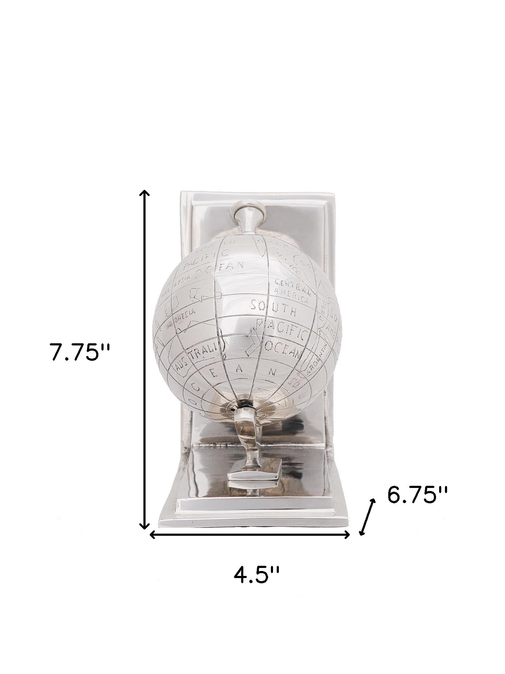 4.5 X 6.75 X 7.75 Alum Globe Bookend Set Of Two