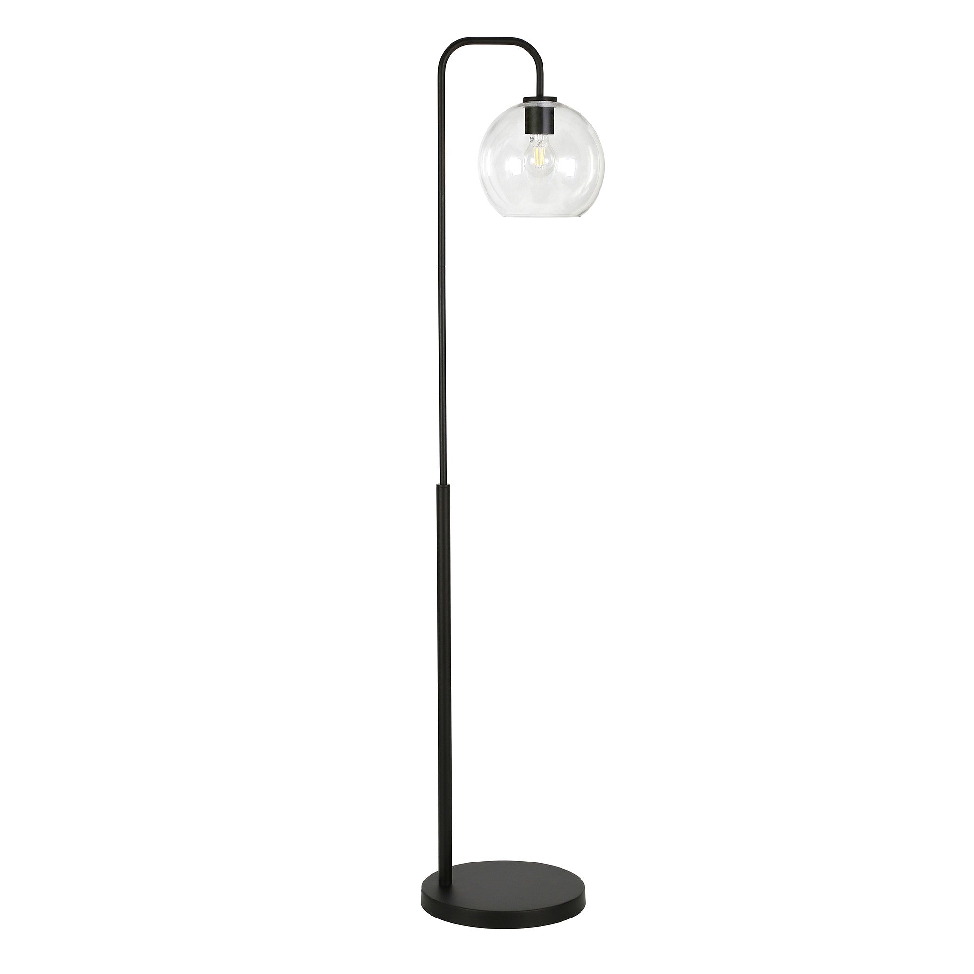 62 Black Arched Floor Lamp With Clear Transparent Glass Globe Shade