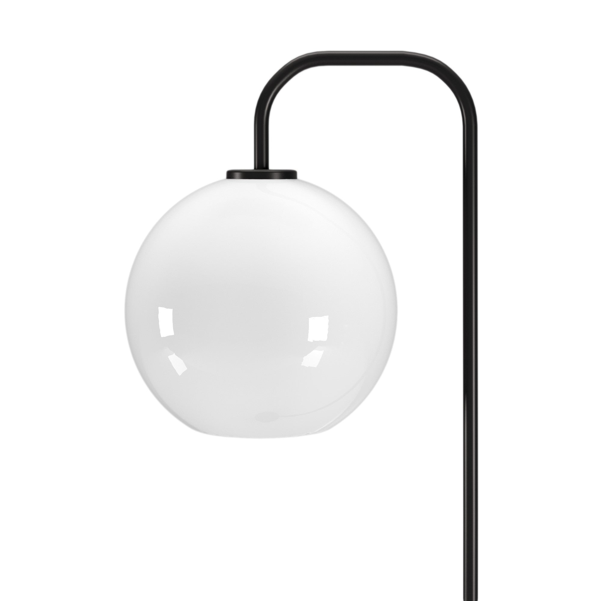 62 Black Arched Floor Lamp With White Frosted Glass Globe Shade