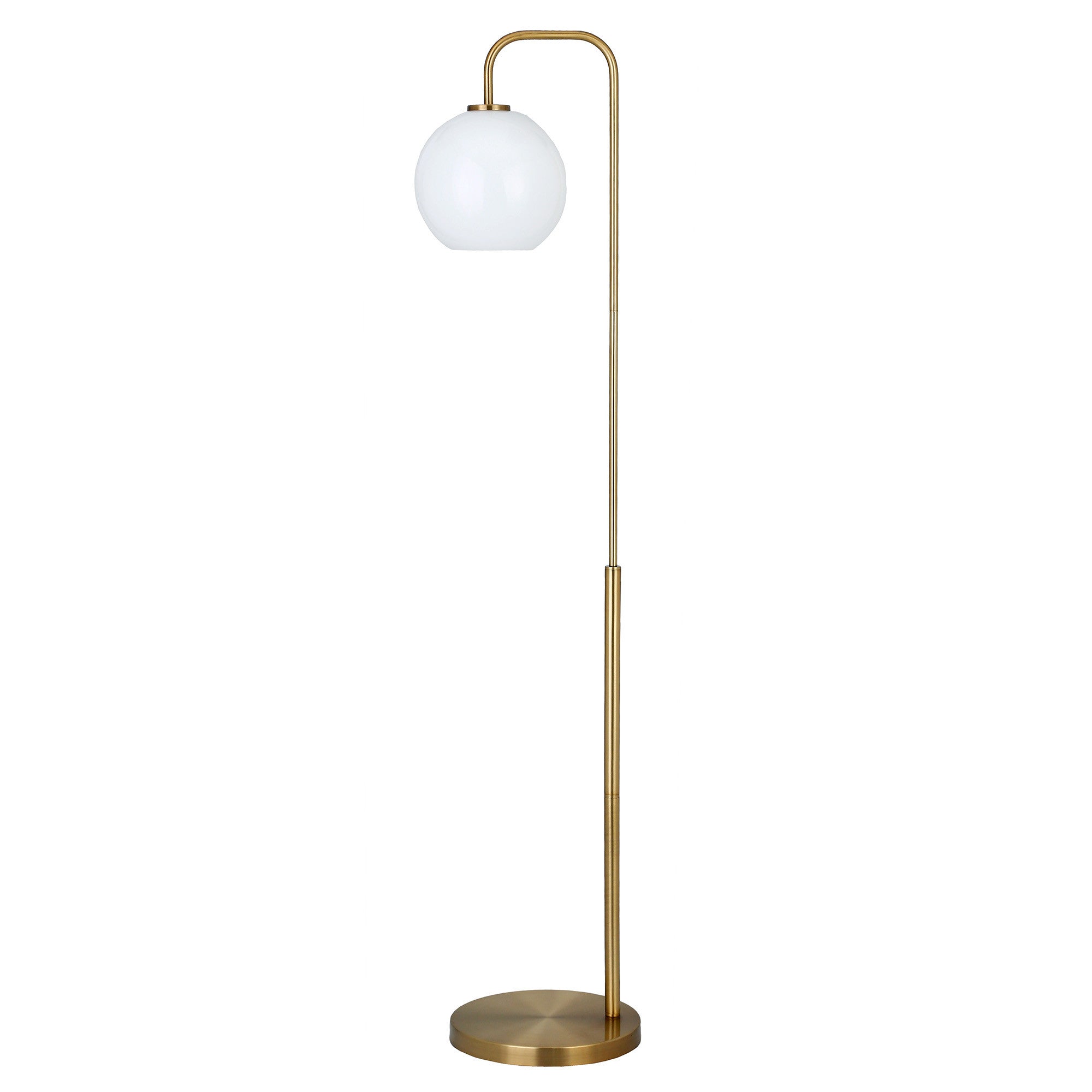 62 Brass Arched Floor Lamp With White Frosted Glass Globe Shade