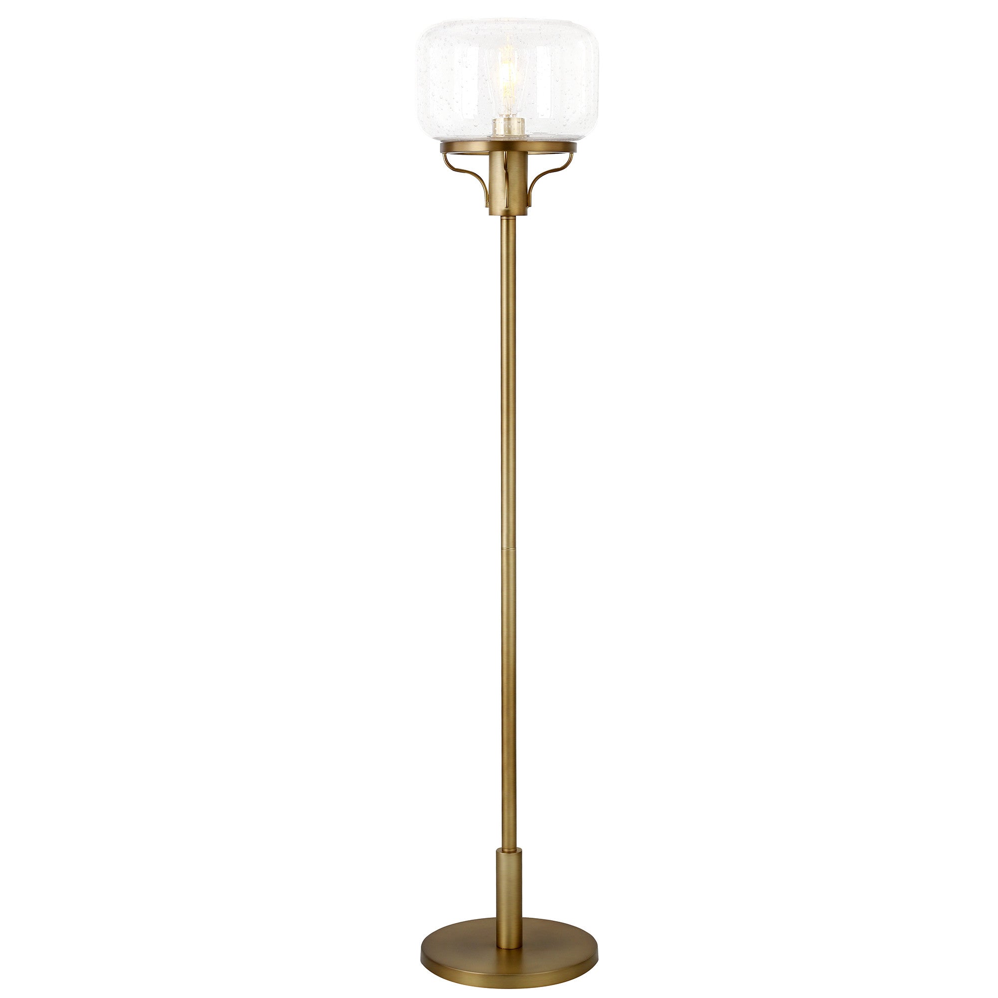 62 Brass Novelty Floor Lamp With Clear Seeded Glass Globe Shade