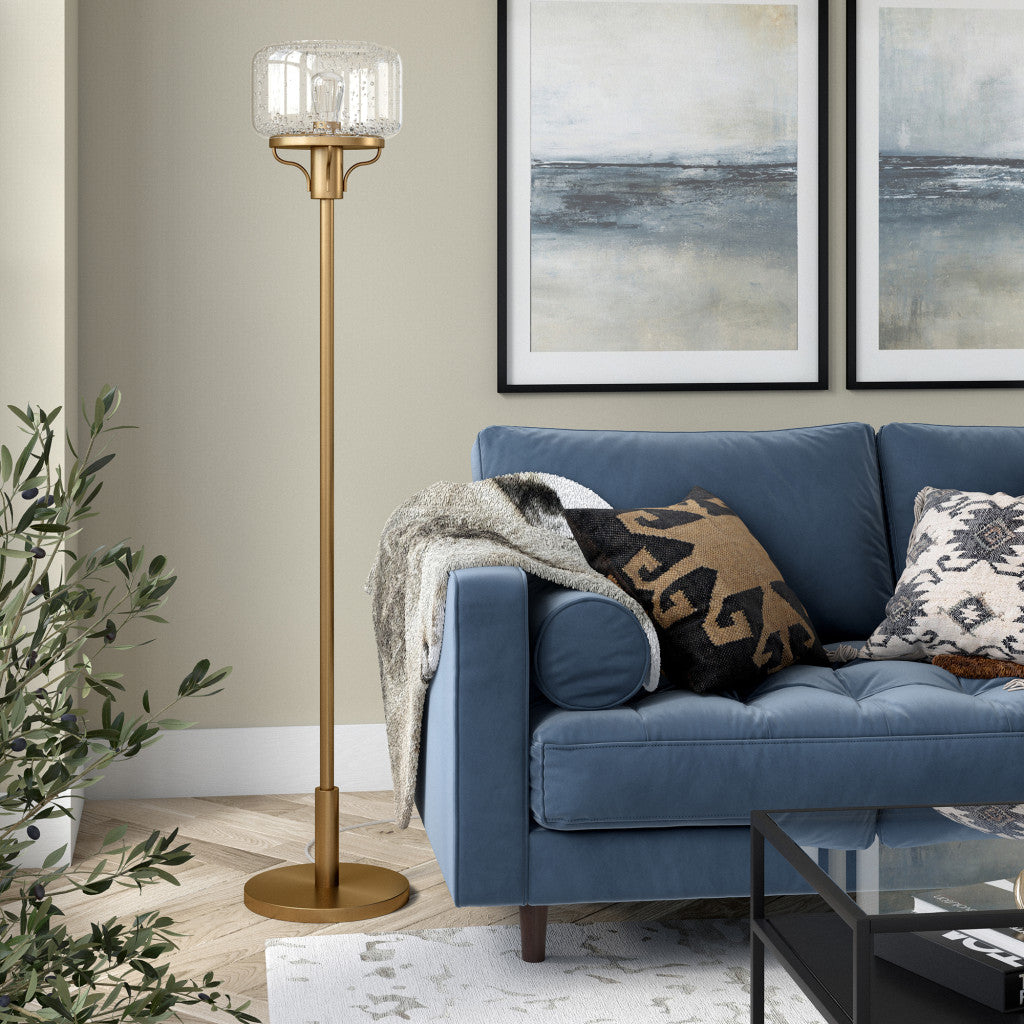 62 Brass Novelty Floor Lamp With Clear Seeded Glass Globe Shade