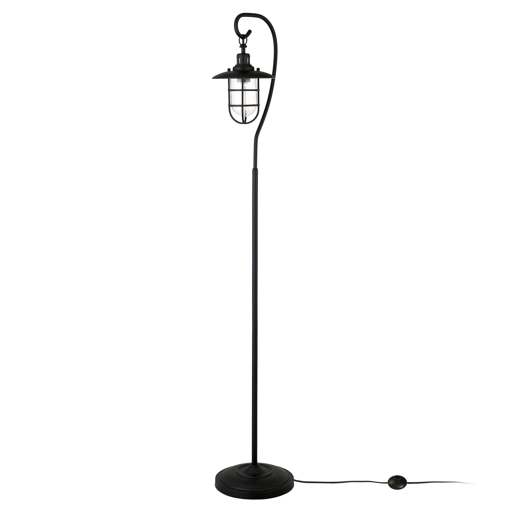 63 Black Arched Floor Lamp With Clear Transparent Glass Globe Shade