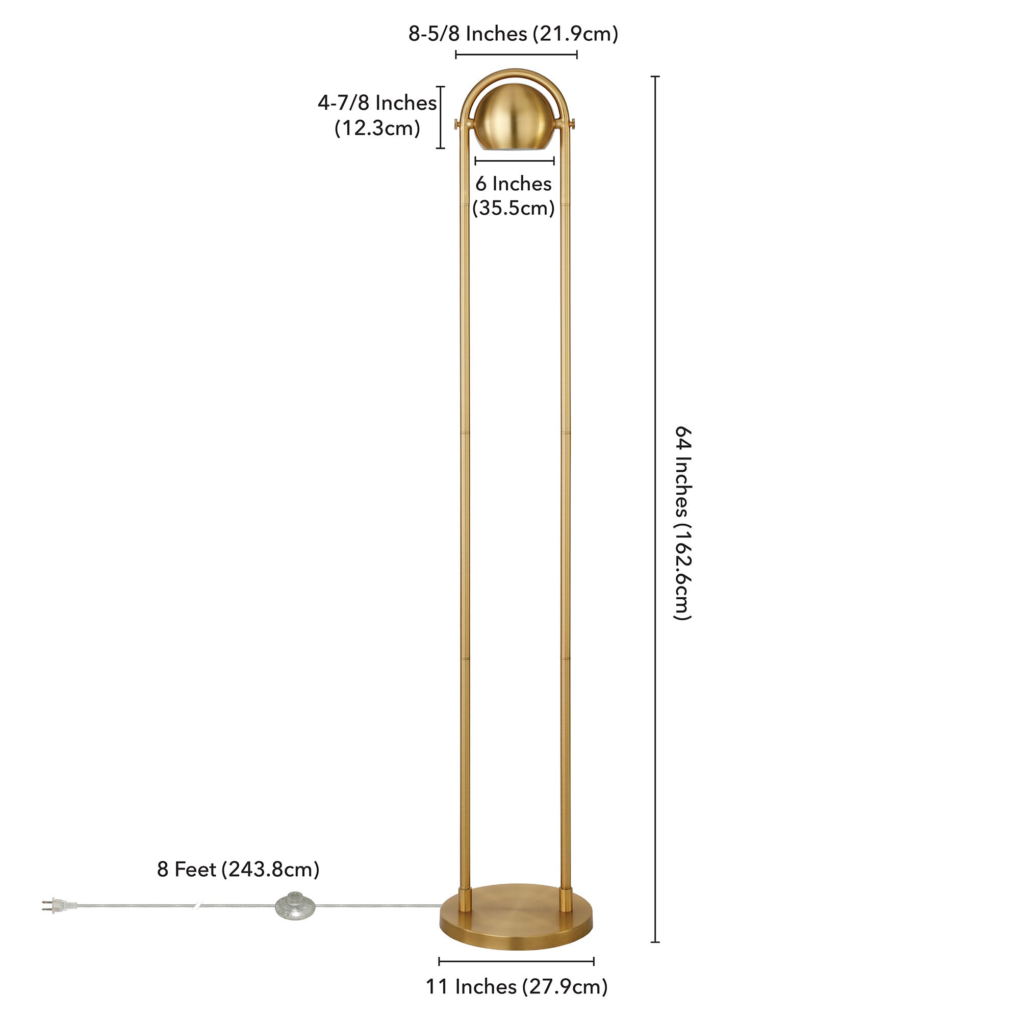 64 Brass Column Floor Lamp With Gold Globe Shade