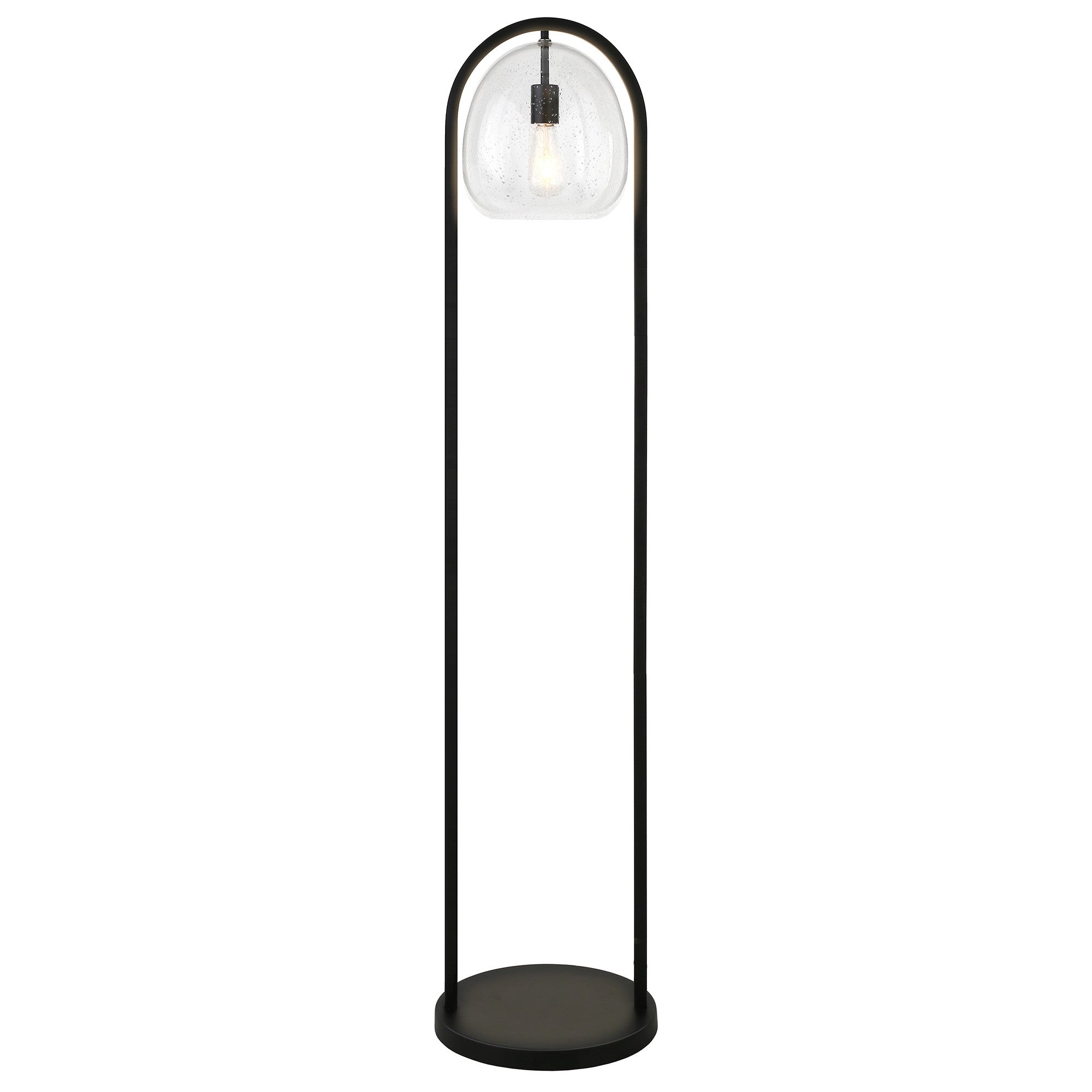 65 Black Column Floor Lamp With Clear Seeded Glass Globe Shade