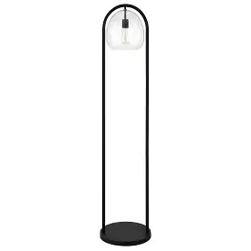 65 Black Column Floor Lamp With Clear Seeded Glass Globe Shade