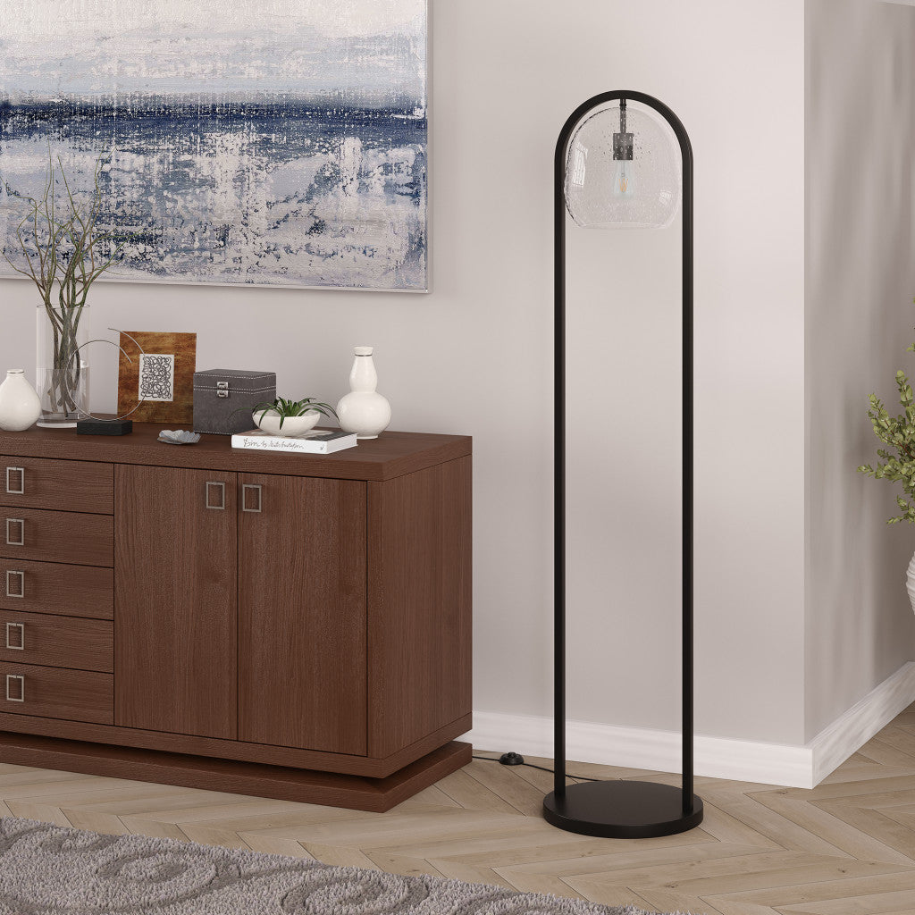 65 Black Column Floor Lamp With Clear Seeded Glass Globe Shade