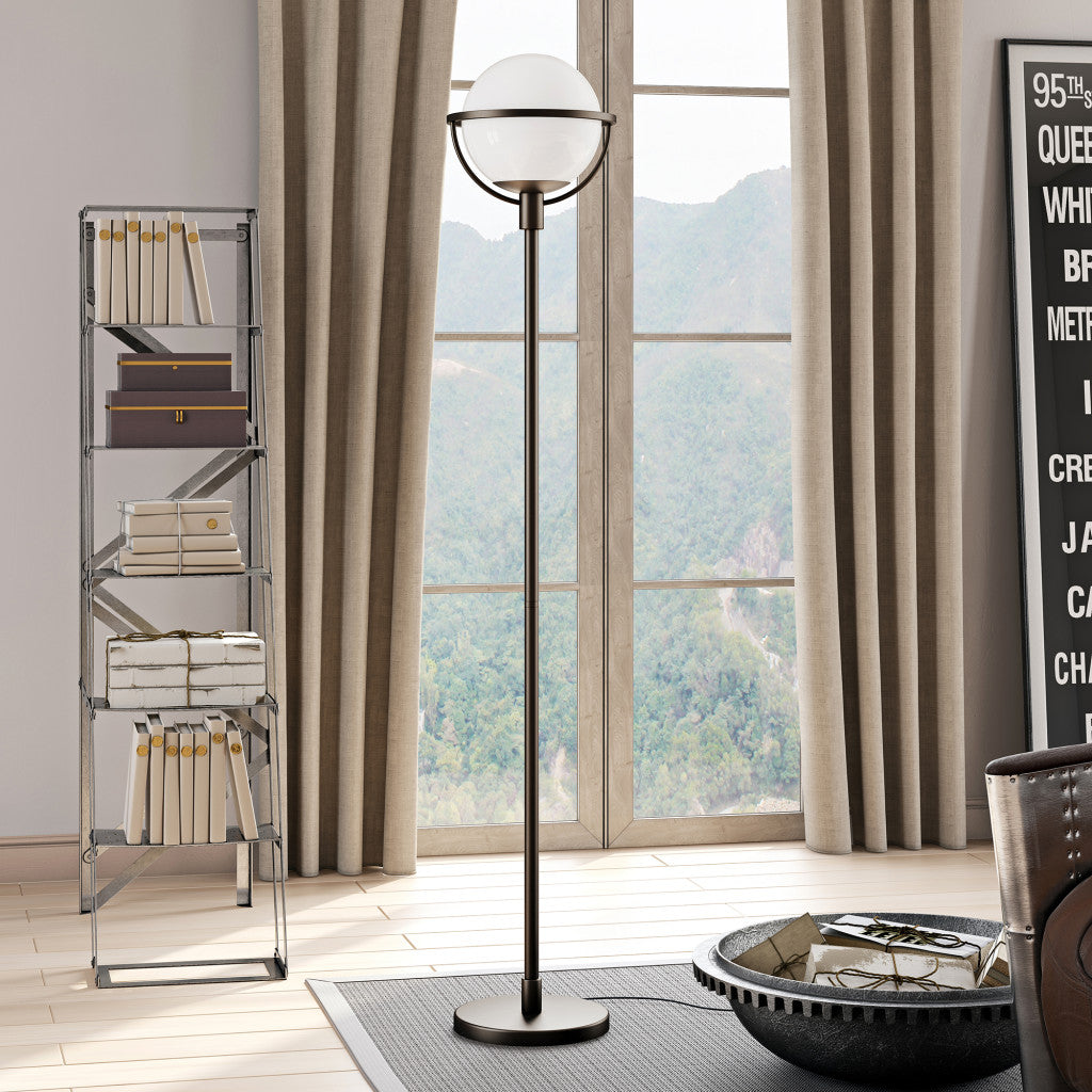 68 Black Novelty Floor Lamp With White Frosted Glass Globe Shade