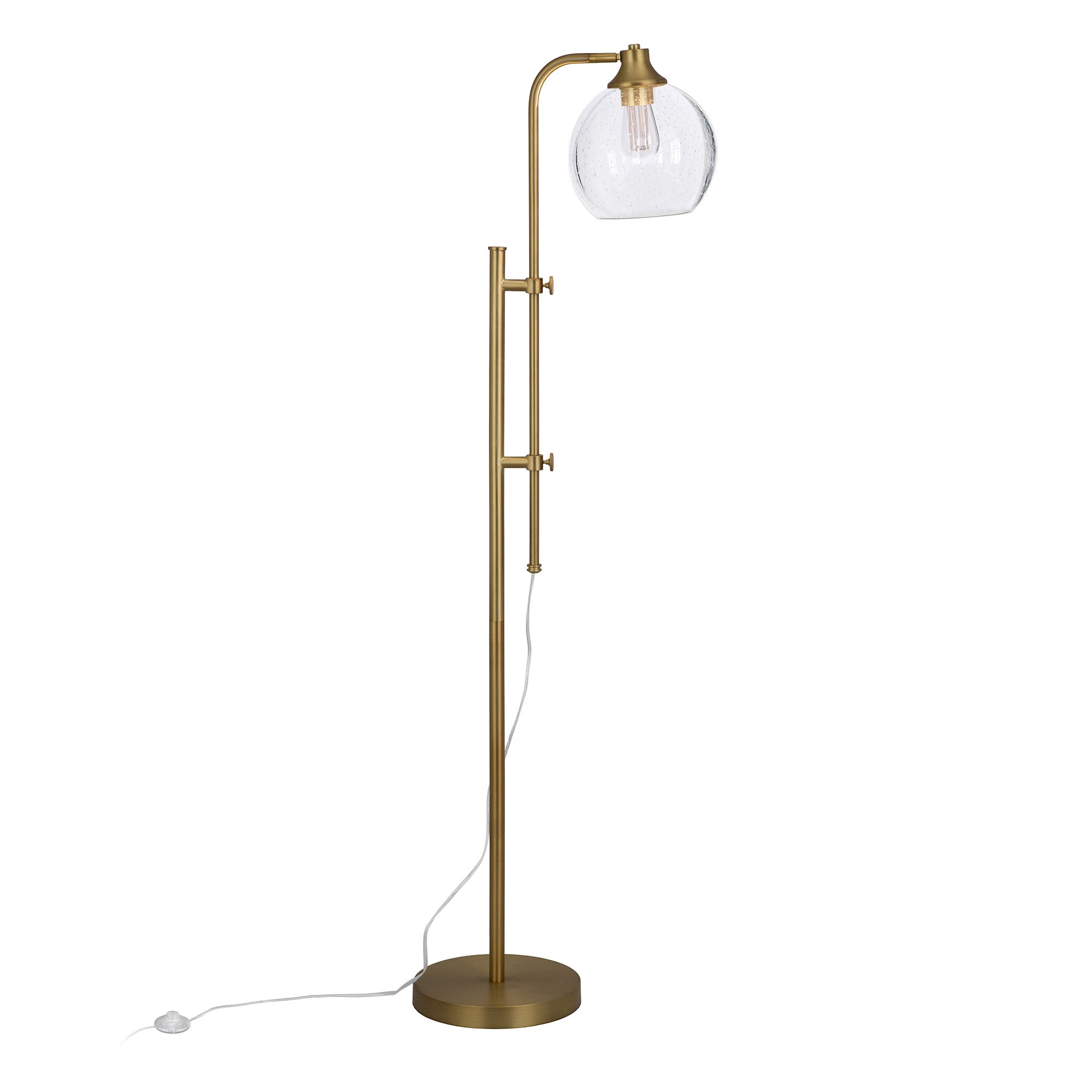 68 Brass Adjustable Reading Floor Lamp With Clear Seeded Glass Globe Shade