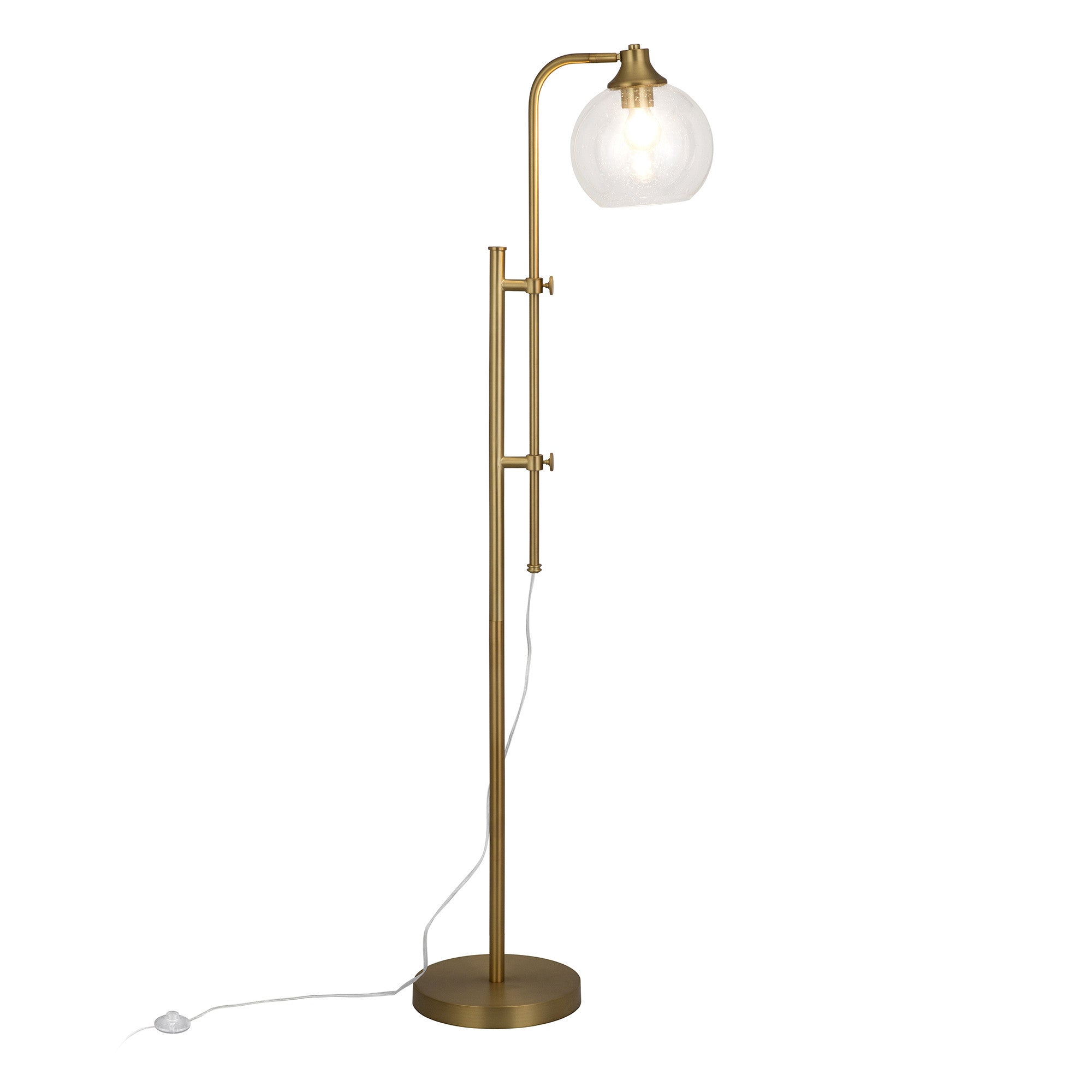 68 Brass Adjustable Reading Floor Lamp With Clear Seeded Glass Globe Shade