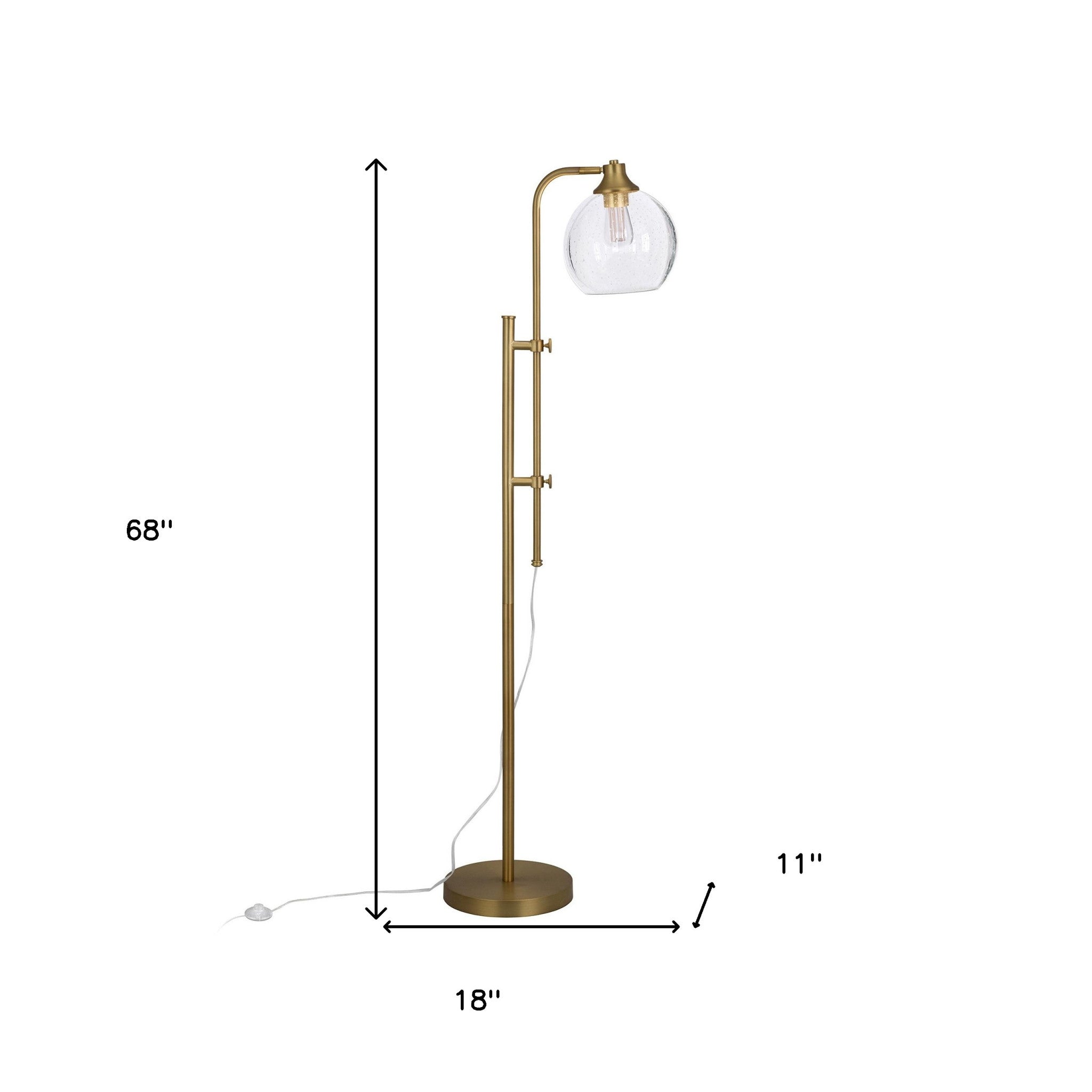 68 Brass Adjustable Reading Floor Lamp With Clear Seeded Glass Globe Shade