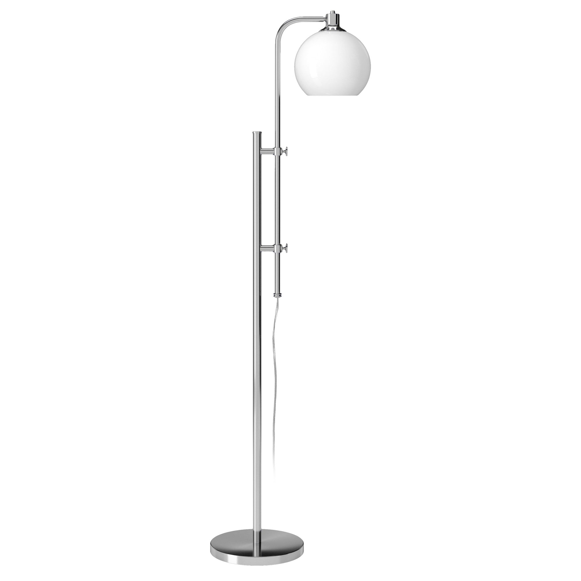 68 Nickel Adjustable Reading Floor Lamp With White Frosted Glass Globe Shade