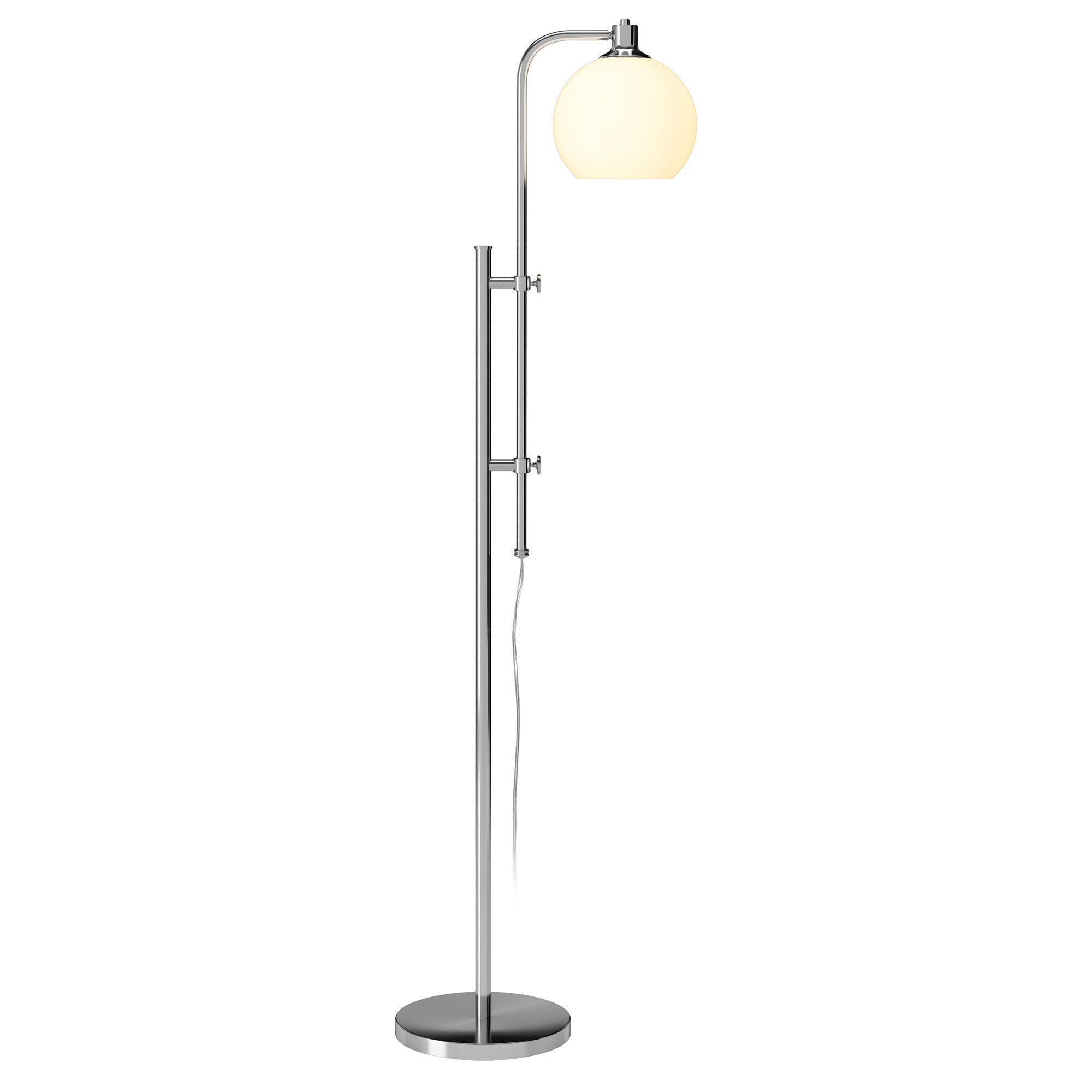 68 Nickel Adjustable Reading Floor Lamp With White Frosted Glass Globe Shade