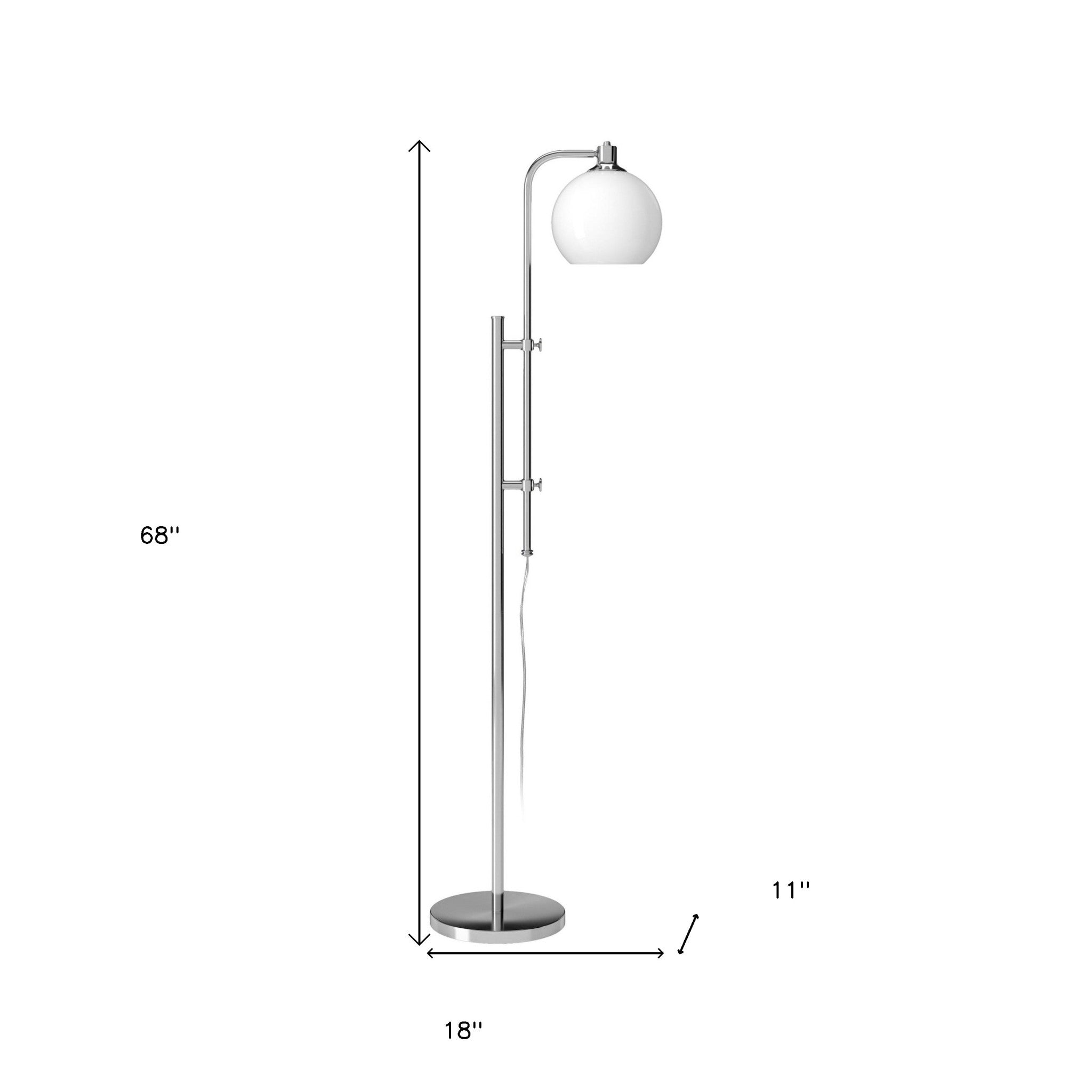 68 Nickel Adjustable Reading Floor Lamp With White Frosted Glass Globe Shade