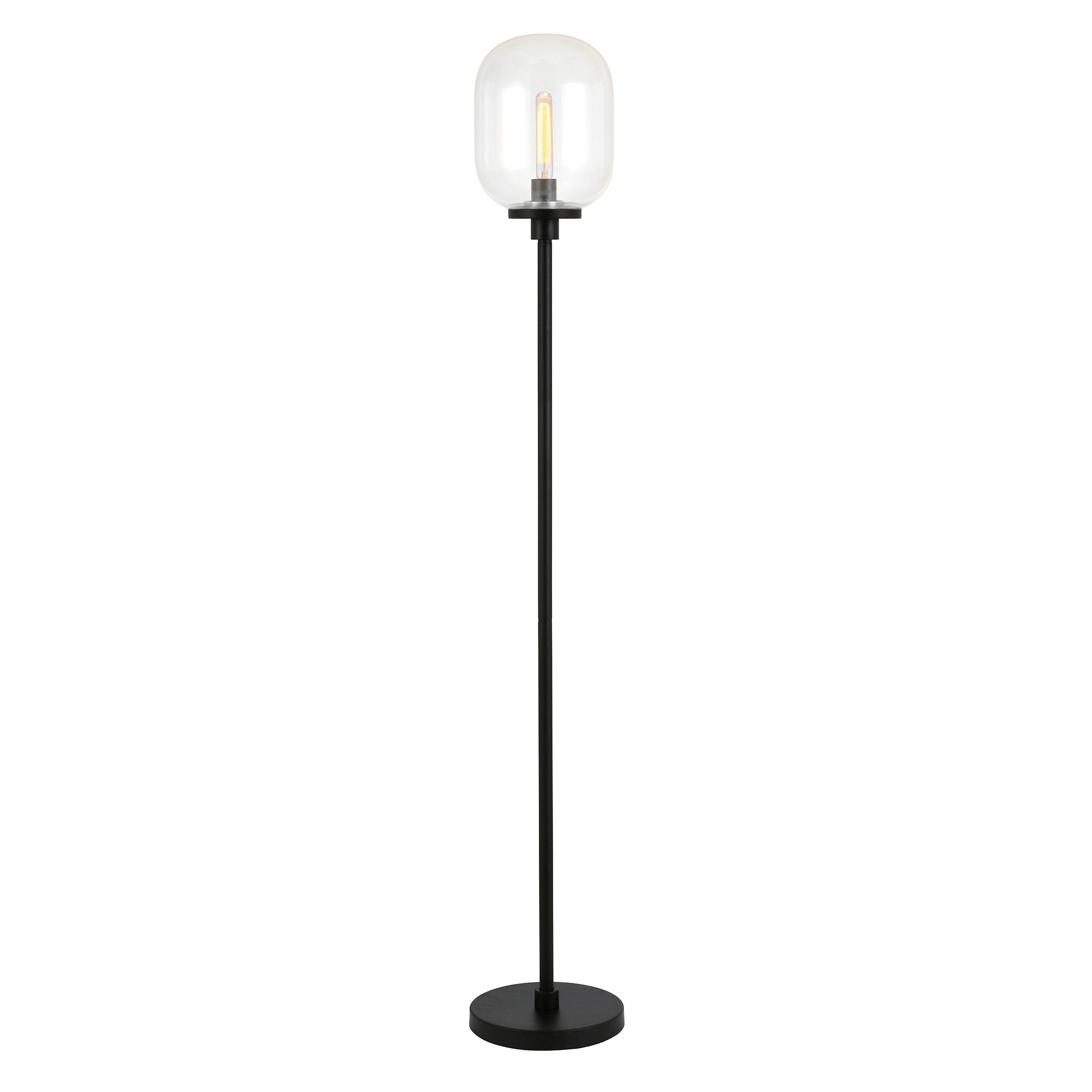 69 Black Novelty Floor Lamp With Clear Seeded Glass Globe Shade