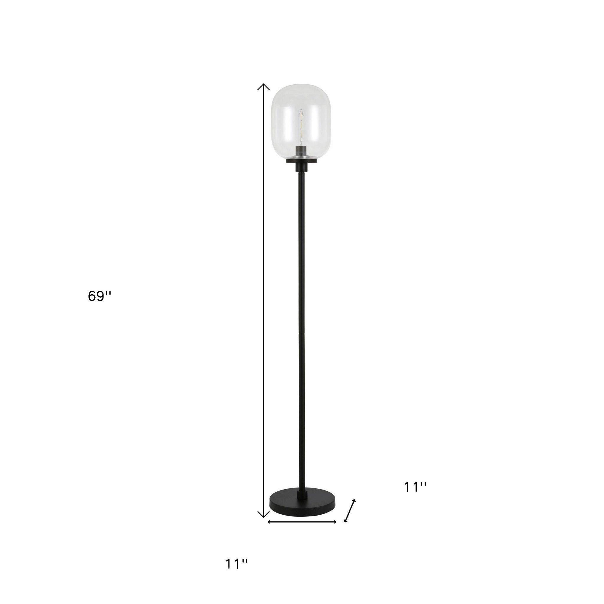 69 Black Novelty Floor Lamp With Clear Seeded Glass Globe Shade