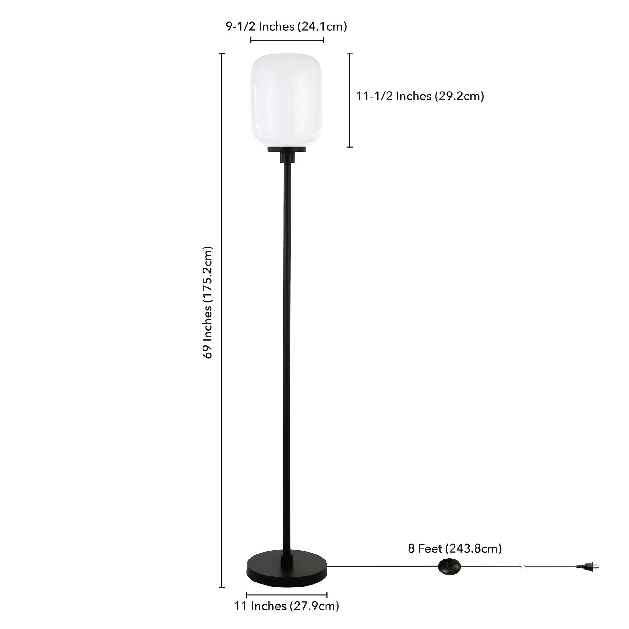 69 Black Novelty Floor Lamp With White Frosted Glass Globe Shade