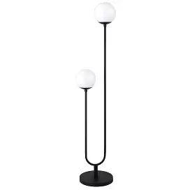 69 Black Two Light Novelty Floor Lamp With White Frosted Glass Globe Shade