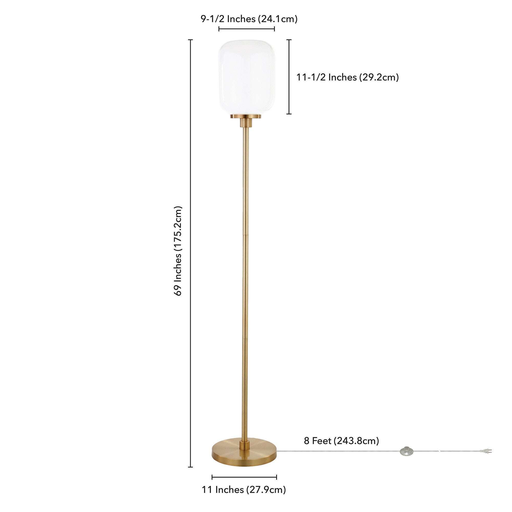 69 Brass Novelty Floor Lamp With White Frosted Glass Globe Shade