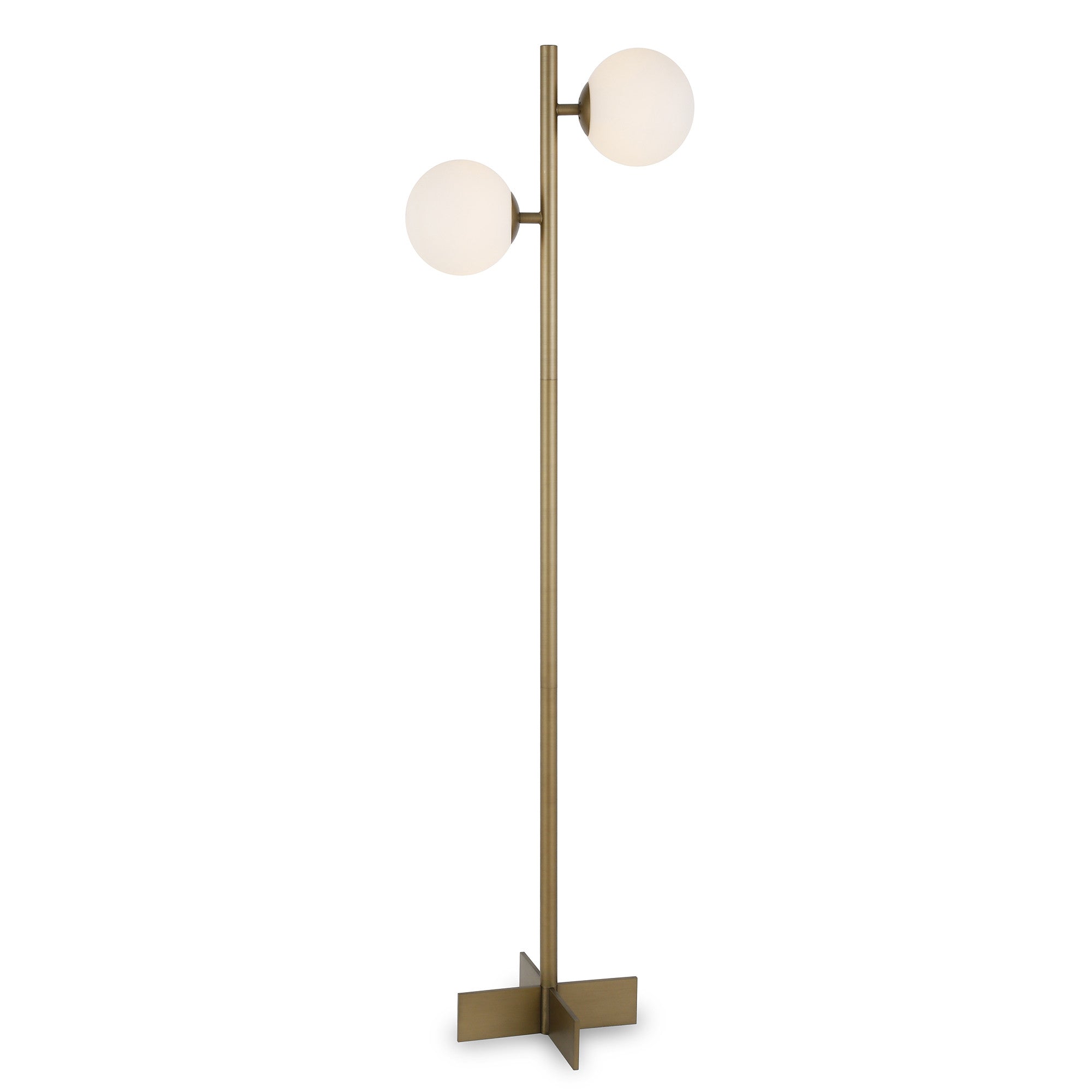 70 Brass Two Light Tree Floor Lamp With White Frosted Glass Globe Shade