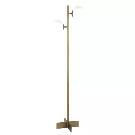 70 Brass Two Light Tree Floor Lamp With White Frosted Glass Globe Shade