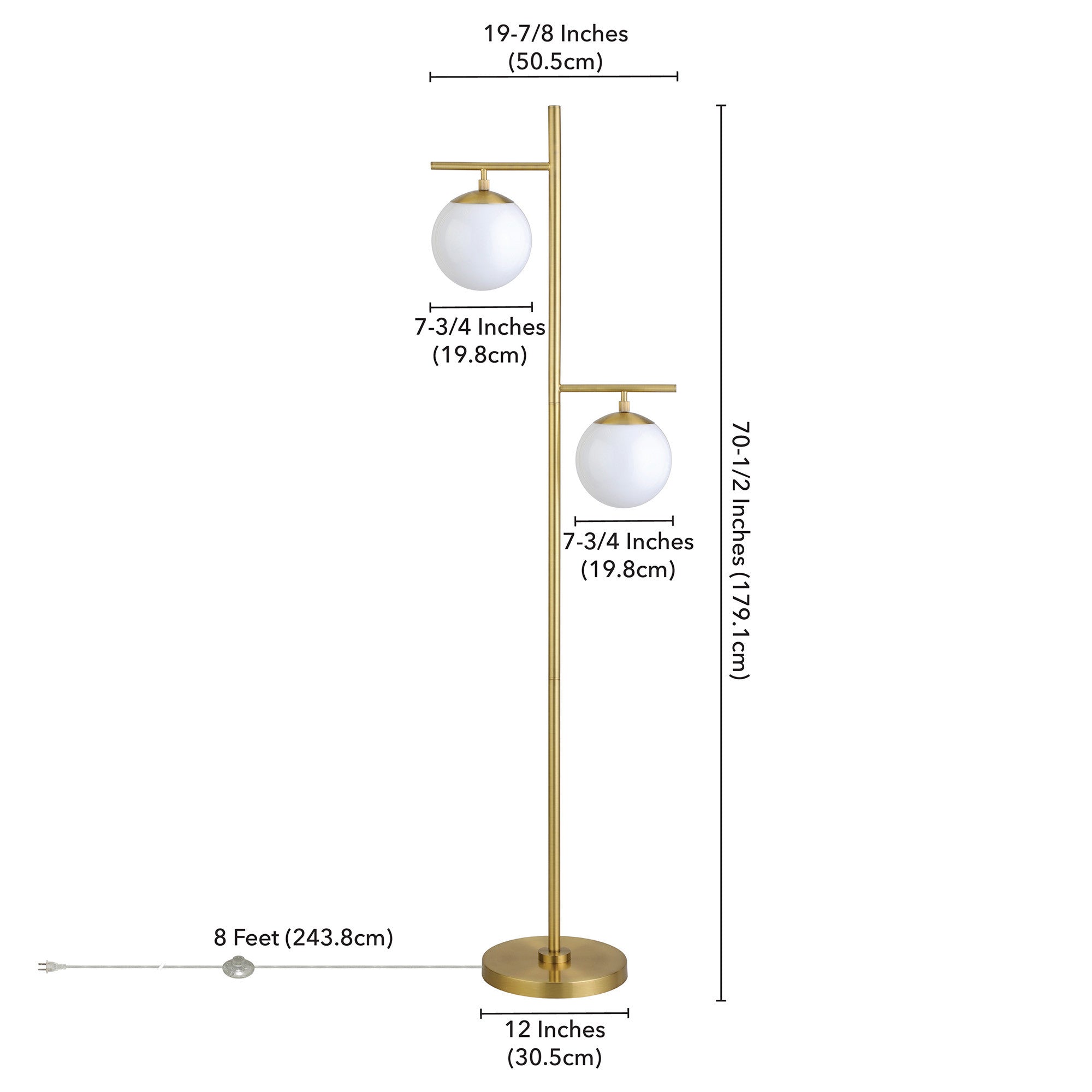 71 Brass Two Light Tree Floor Lamp With White Frosted Glass Globe Shade