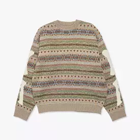 7G Wool FairIsle BONE Crew Sweater - Sax