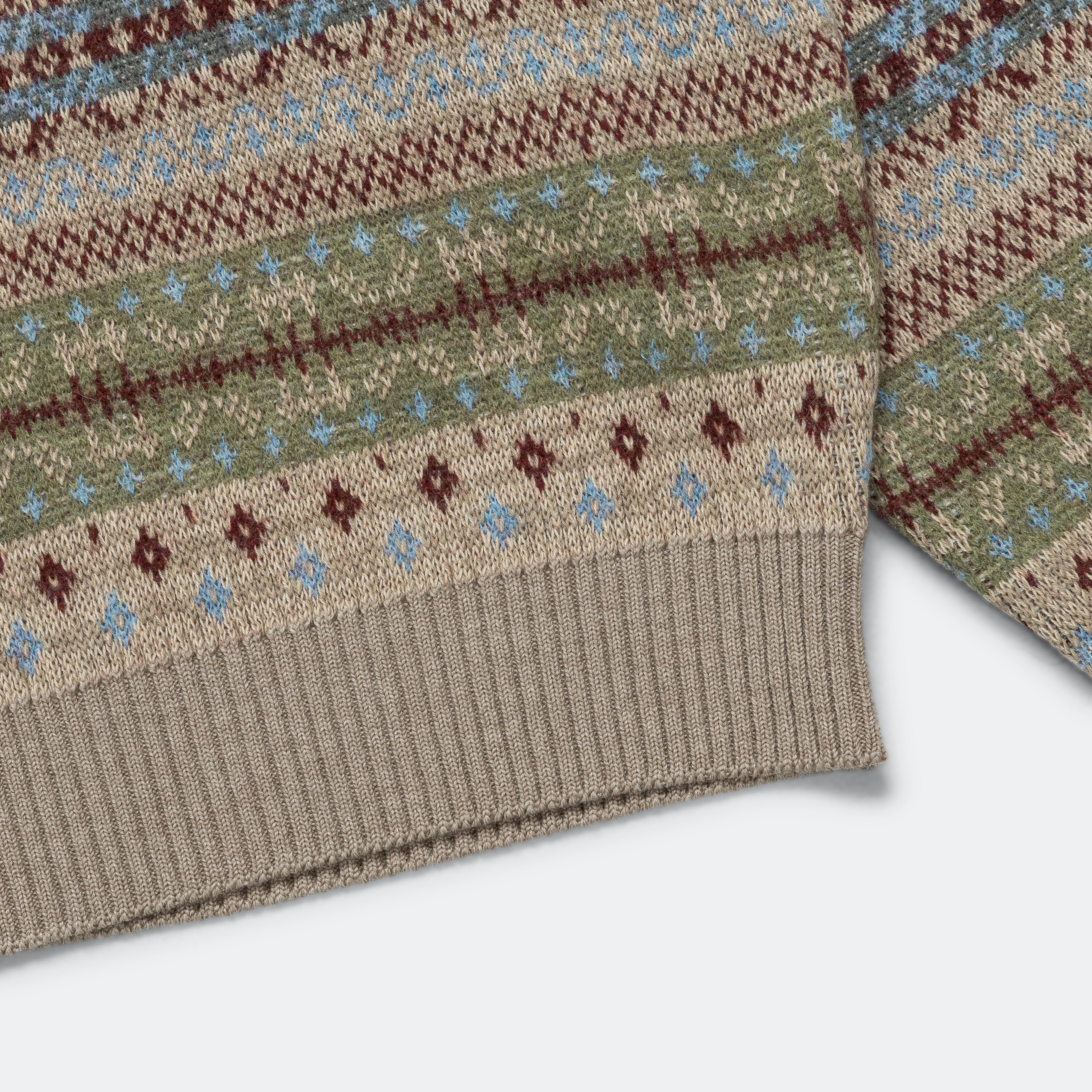 7G Wool FairIsle BONE Crew Sweater - Sax