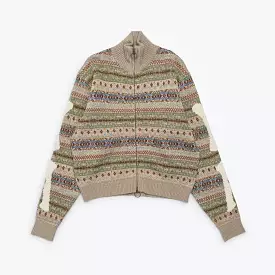 7G Wool FairIsle BONE ZIP Short Cardigan - Sax