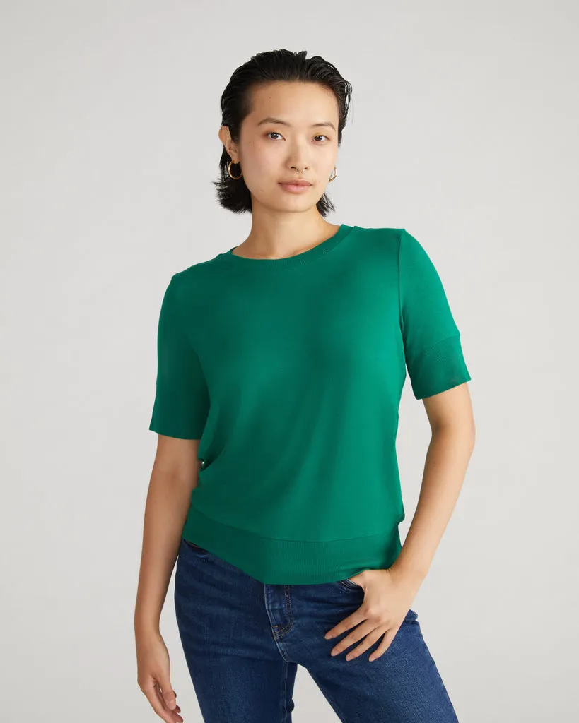 Aimee Liquid Jersey Rib Hem Tee - Lily Pad