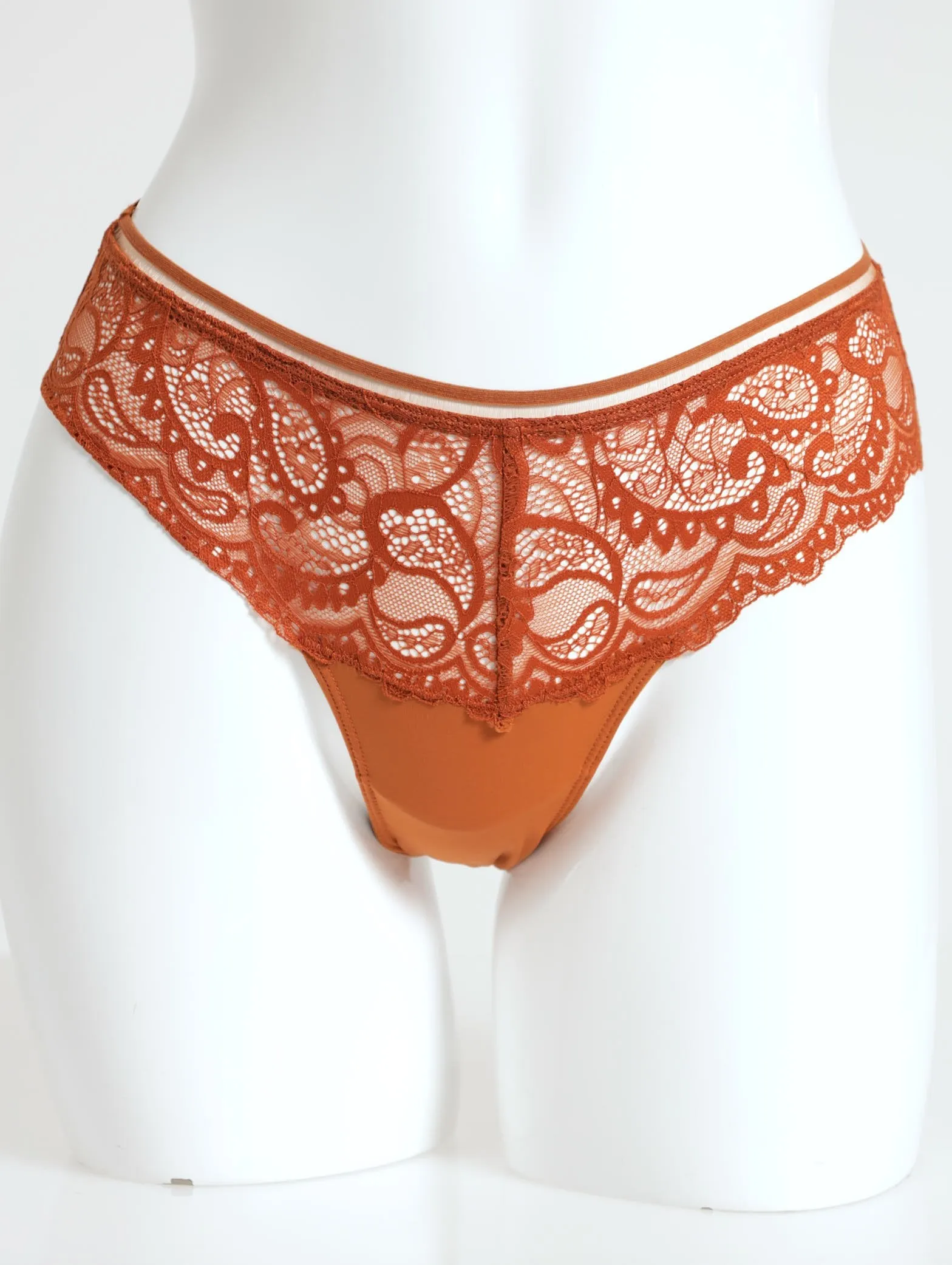 All Over Moderate Lace Brazilian Panty - Brick