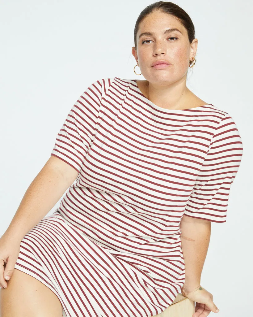 Belle Breton Stripe Jersey Dress - Ecru/Burgundy Stripe