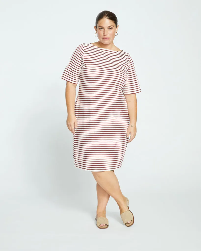 Belle Breton Stripe Jersey Dress - Ecru/Burgundy Stripe