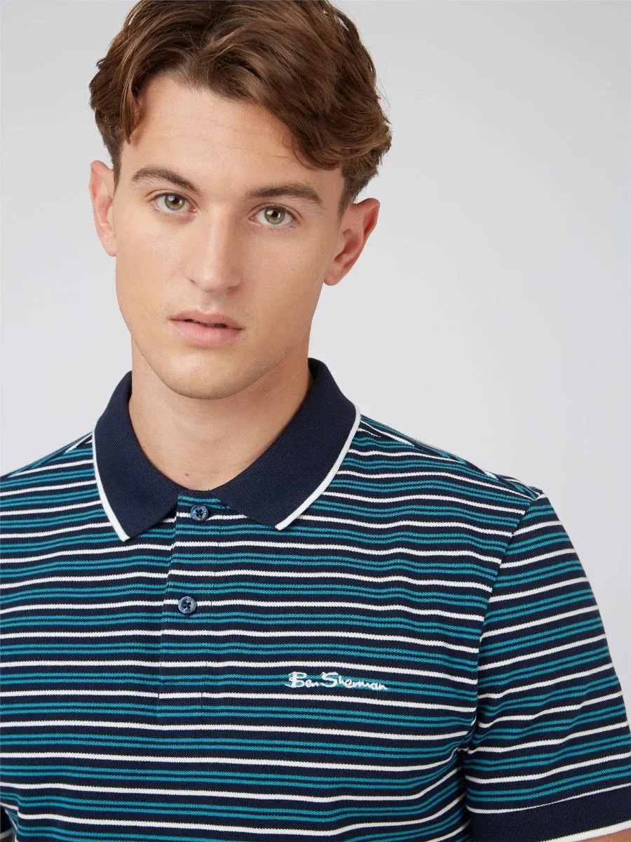 Ben Sherman Stripe Short Sleeve Polo Shirt Dark Navy