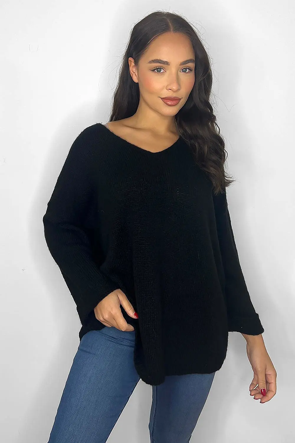 Black V-Neck Relaxed Fit Pullover