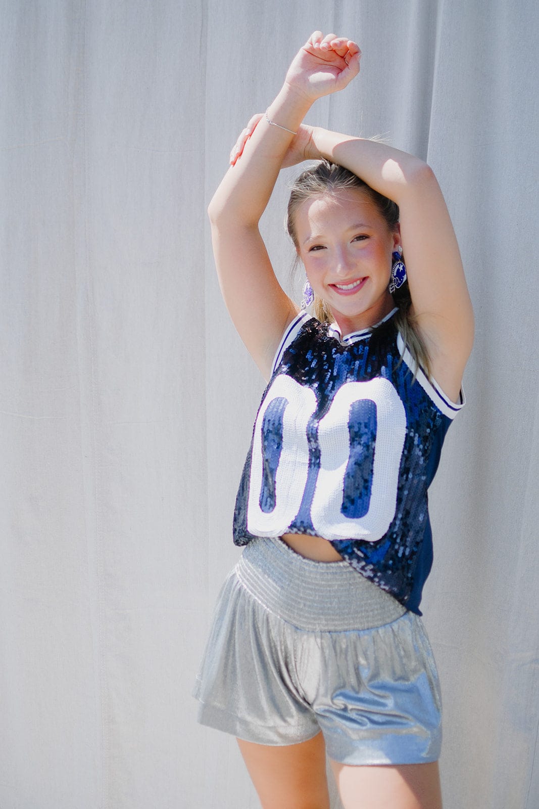 Blue & White Sequin Sleeveless Jersey