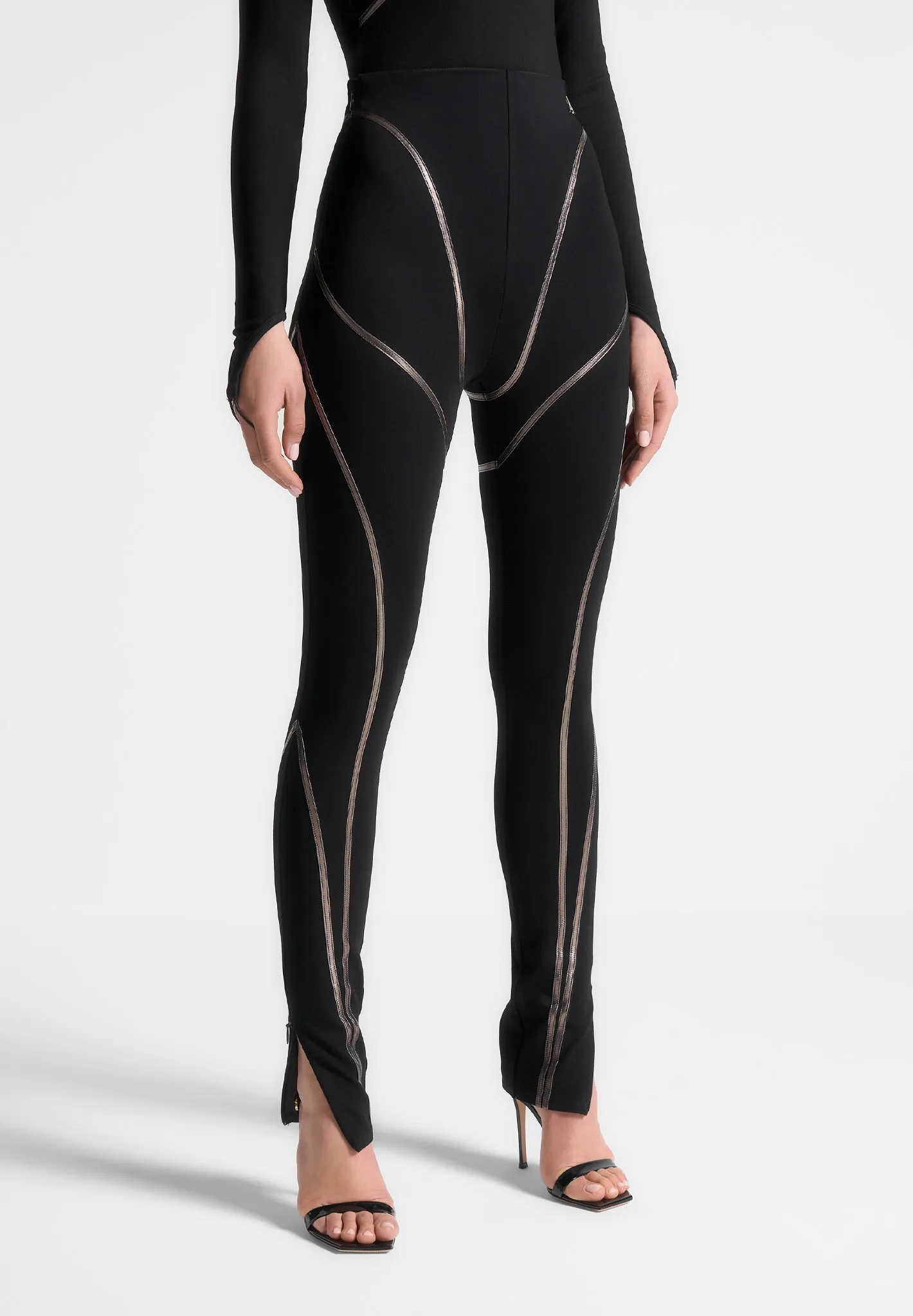 Chrome Piped Contour Leggings - Black