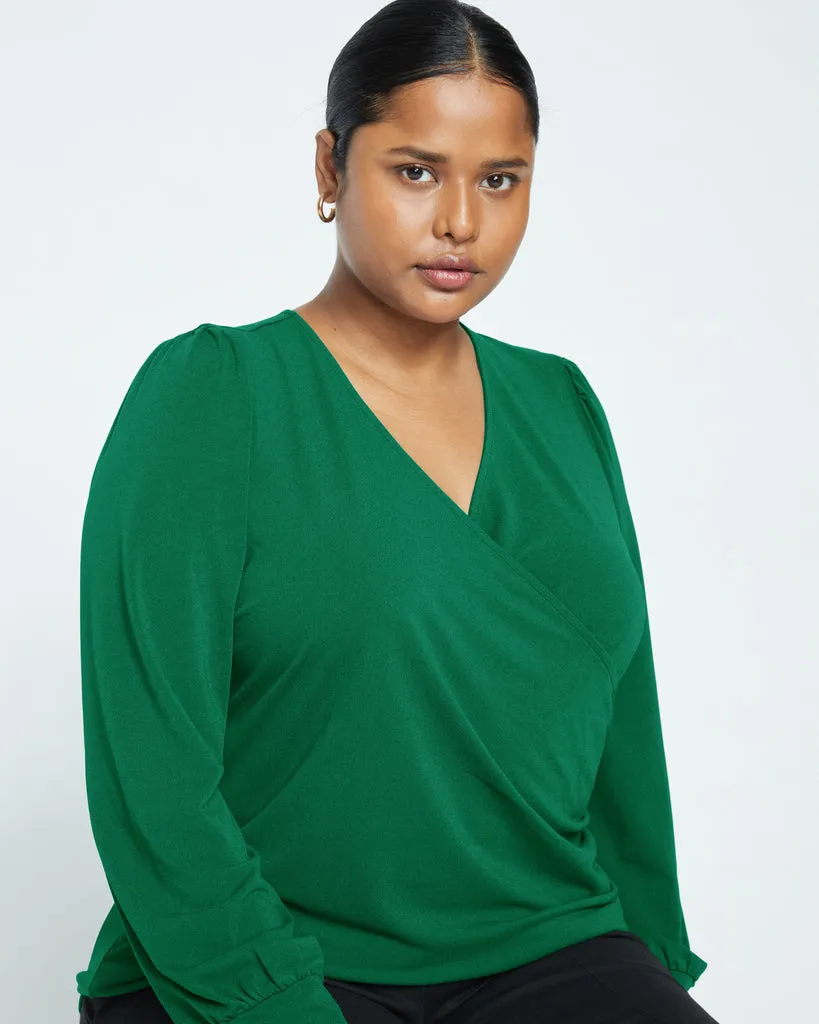 Crepe Jersey Gathered V-Neck Blouse - Jardin