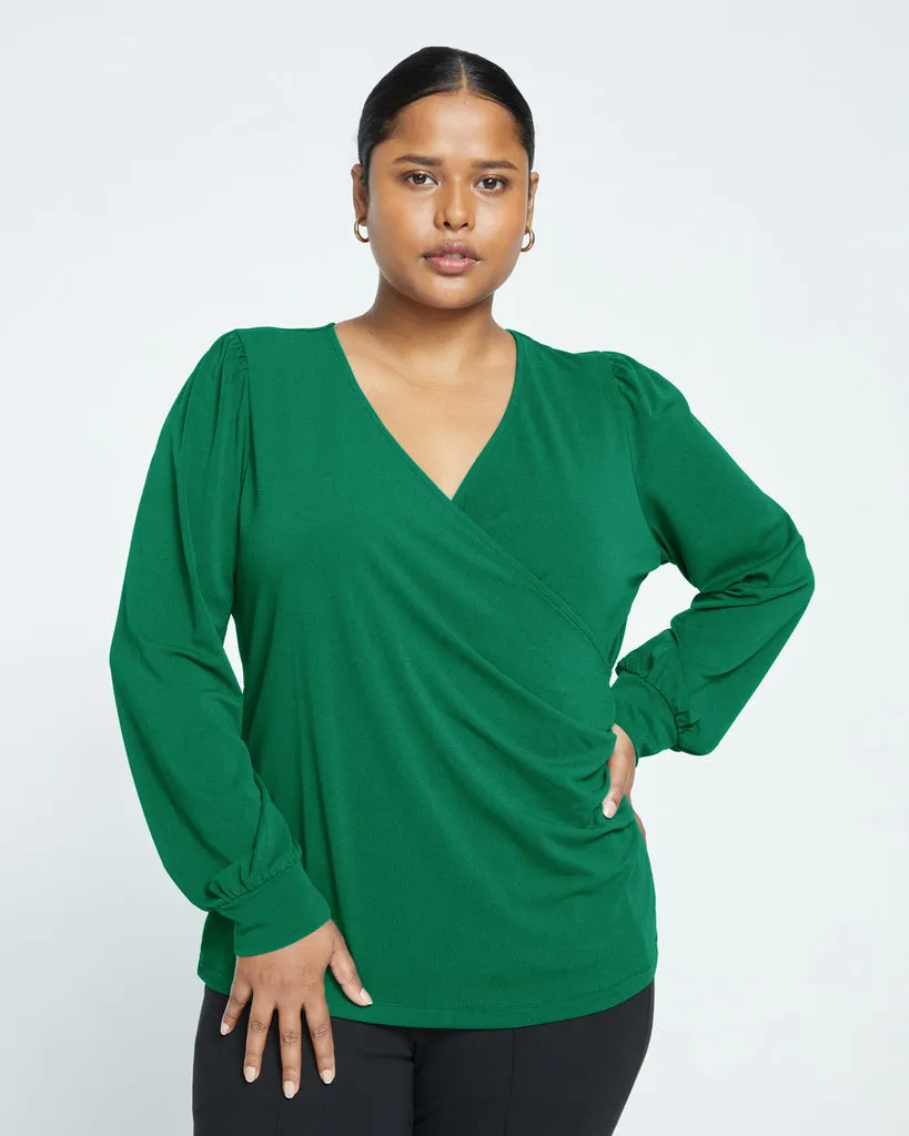 Crepe Jersey Gathered V-Neck Blouse - Jardin